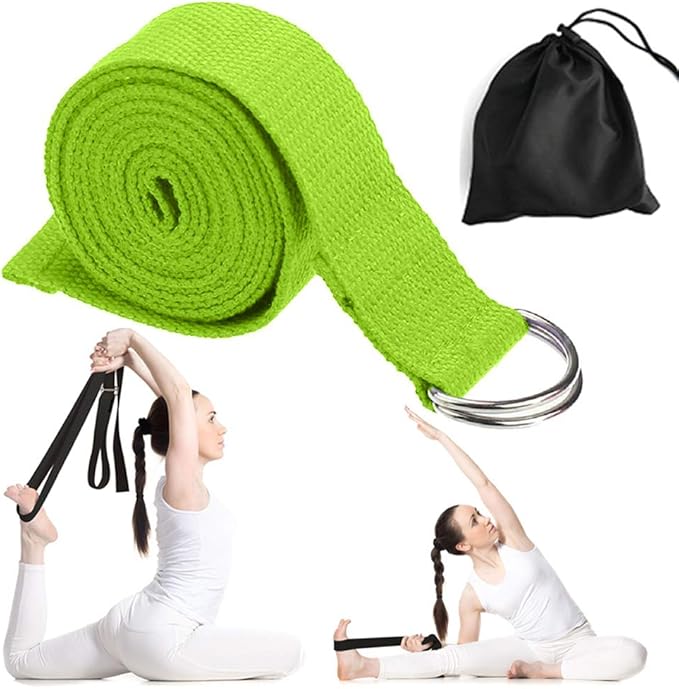 Cotton Exercise Yoga stretch Strap - Sturdy Flexibility Tensile Belt Adjustable Metal D-Ring Buckle, Hold Poses for Daily Stretching, Pilates, General Fitness, and Physical Therapy