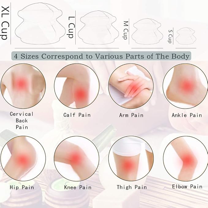 4 Size Cupping Therapy Sets Silicone - Cupping Therapy Professional Studio and Home Use Cupping Set, Stronger Suction Best for Myofascial Massage, Muscle, Nerve, Joint Pain