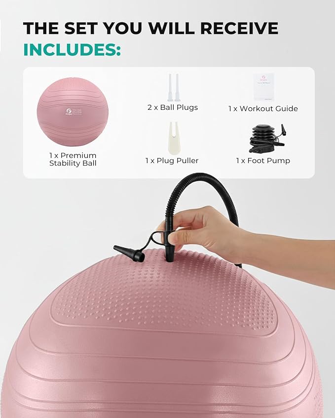 Gruper Yoga Ball, Extra Thick Exercise Ball for Workout Pregnancy Stability - 4 Sizes Anti Burst Balance Ball for Yoga, Pilates, Fitness, Birthing, Physical Therapy - Includes Pump