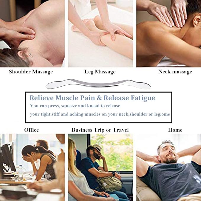 Stainless Steel Gua Sha Scraping Massage Tool - Help Relieve Sore Muscles Great Soft Tissue Mobilization Tool (Long Bar)