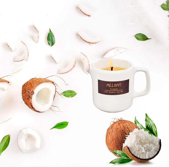 MELONY Soy Massage Oil Candle | Coconut | Low Temp | 2.82 OZ / 80G | Perfect Intensive Skin Treatment Candle | Nourishing with Almond Oil, Shea Butter & Cocoa Butter | Massage & Moisturise