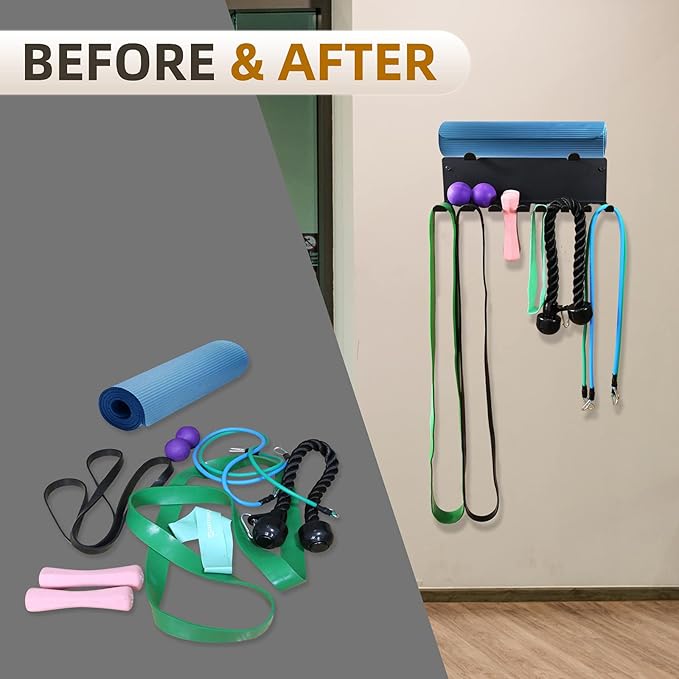 2 Tier Multi-Purpose Heavy Duty Storage Rack for Resistance Bands, Straps, Jump Ropes, Foam Rollers, Chains, Weight Belts, Tools