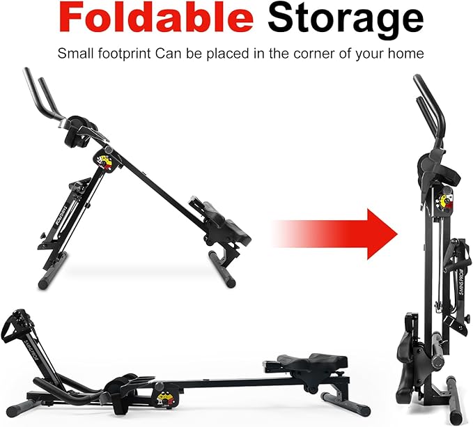 Tousains 3 in 1 Foldable Rowing Machine, AB Machine with 3 Level Angle & Led Monitor, Multi-Functional Rower Fitness Equipment Home Gym Full Body Fitness Machine