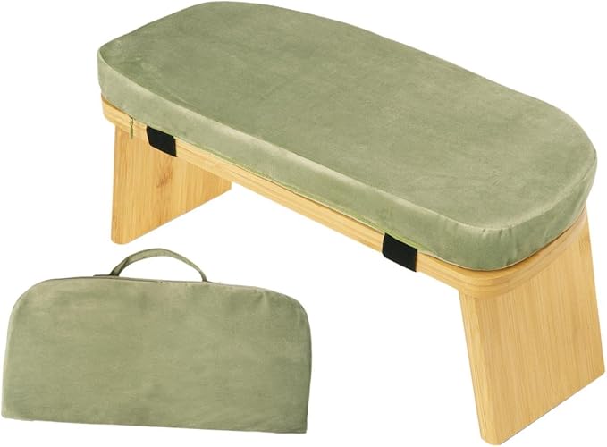 Meditation Bench with Cushion Ergonomic Anti Slip Modern Chair Kneeling Stool Comfort for Home Office Living Room, Green