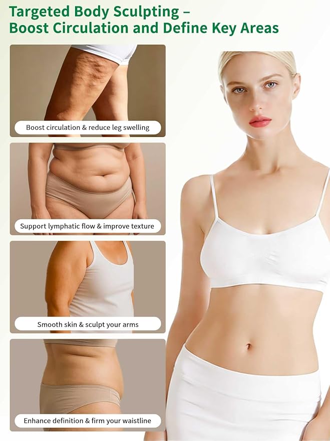 Lymphatic Drainage Massager & Anti Cellulite Massage Tool, for Legs, Arms & Belly, Body,Helps Reduce Stretch Marks & Cellulite,with Microcurrent, Light Heat & Vibration (White)