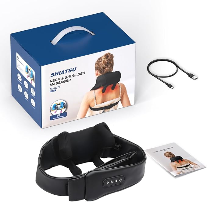 Cordless Neck Shoulder Massager with Heat, Deep Tissue Shiatsu Kneading for Pain Relief, Upgraded Straps Portable for Home Office Travel, Ideal Gifts for Men Women Mom Dad