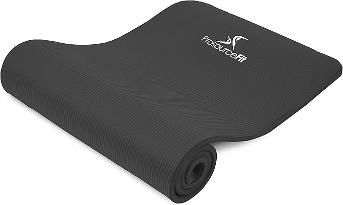 ProsourceFit 1/2 in Extra Thick Yoga Pilates Exercise Mat, Padded Workout Mat for Home, Non-Sip Yoga Mat for Men and Women, Black, 71 in x 24 in