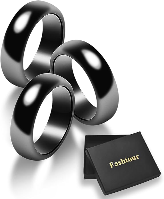Genuine Magnetic Hematite Rings, 3 per Order, Black Hematite Ring, Magnetic Ring for Men and Women, for Anxiety Balancing Root Chakra, Absorbing Negative Energies
