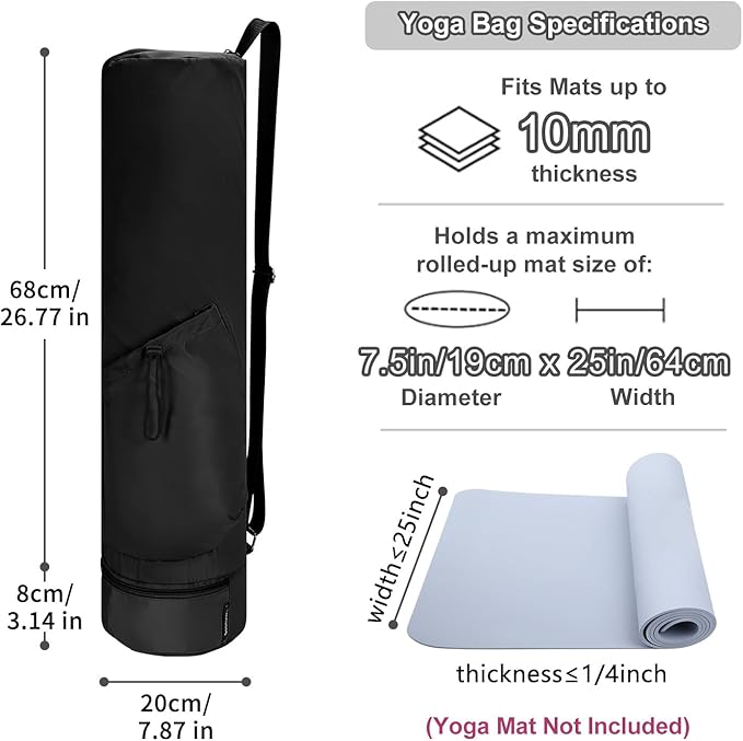 sportsnew Yoga Mat Bag, Full Zip Cargo Yoga Mat Carrier Bag with Drawstring Water Bottle Pocket and Bottom Wet Pocket, Exercise Yoga Mat Carrier Holder Multi-Functional Storage Bag Patent Pending