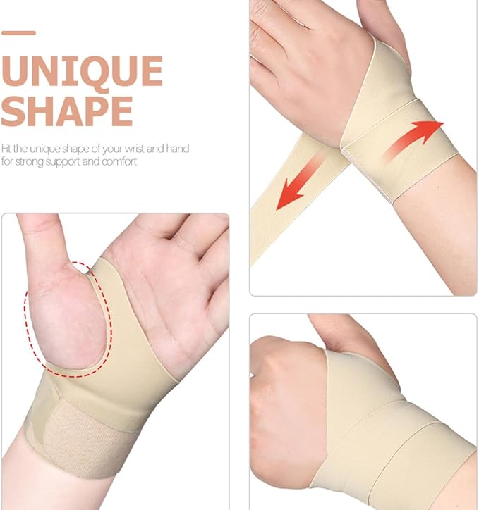 POPETPOP 2pcs Breathable Adjustable Wrist Brace and Thumb Support, Elastic Skin-Color Wrist Protector for Gym Workout and Weightlifting, Reusable Fitness Joint Wraps