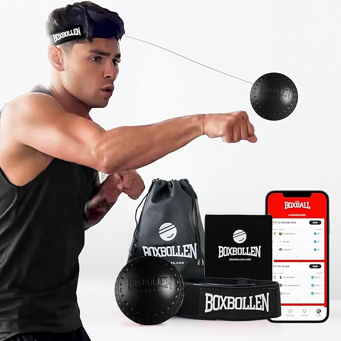 Boxbollen® Boxing Reflex Ball - Celebrity-Endorsed Home Workout Game - App-Connected Punch Counter - Hand Eye Coordination Training Ball - Christmas Gift for Boxers, All Ages - Stocking Stuffer