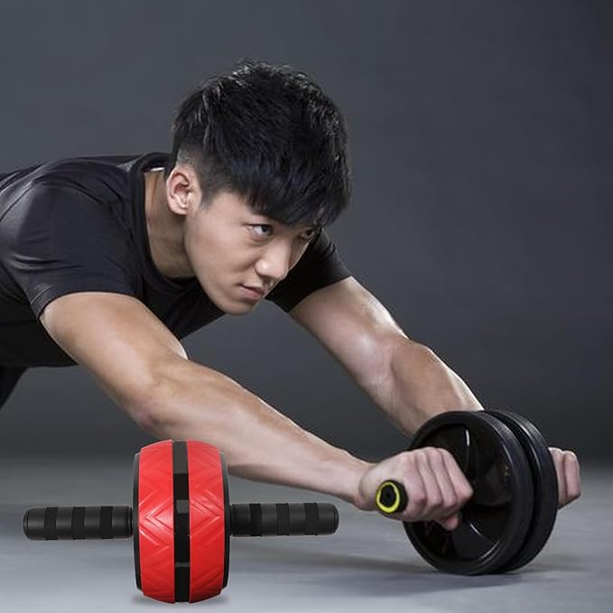 Ab Roller Wheel with Knee Pad Red Abdominal Muscle Trainer Wheel for Core Strength Exercise Suitable for Home Gym and Workout