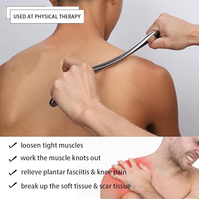 Gua Sha Scraping Massage Tool, IASTM Tools, Long Bar Tool for Large Muscles, Great Soft Tissue Mobilization Tool, 13.5 inch Long (B)