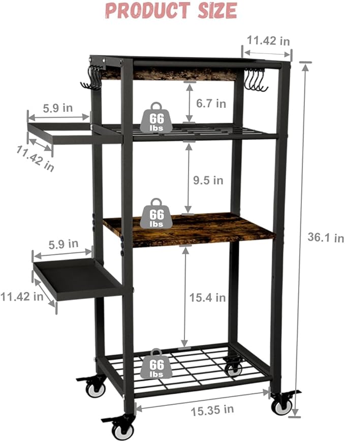 Yoga Mat Storage Rack with Wheels, 3 Tier Home Gym Workout Equipment Organizer for Dumbbells, Kettlebells, Foam Rollers