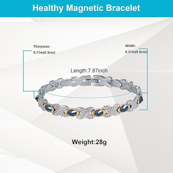 Magnetic Bracelets for Women, Stainless Steel Magnetic Bracelet with Blue Stones, Fashion Magnetic Jewelry (0137SGD)