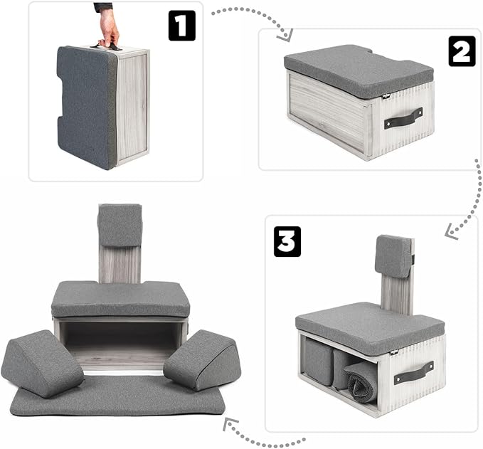 Ungloo Box Meditation Floor Chair, Back Support, Knee and Hip Support, Knees, Portable and Lightweight (Gray)