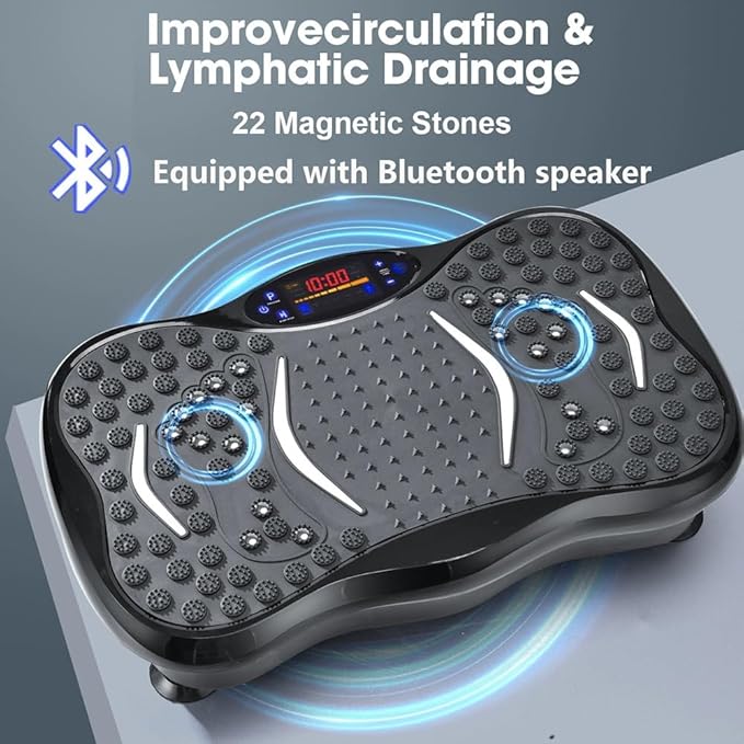 Vibration Plate Exercise Machine with Bluetooth Speaker, 120 Level Whole Body Vibration Platform for Home Fitness, Lymphatic Drainage Workout Board with Remote, LED Display & Resistance Band