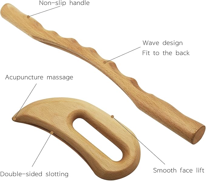 Openfly 2 PCS Wooden Gua Sha Massage Tools, Wood Massage Tools Includes Wood Therapy Massage Tools Lymphatic Drainage Tool, Wood GuaSha Tool for Anti Cellulite, Maderotherapy