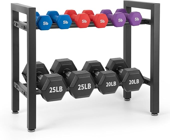 Dumbbell Rack 2 Tier 19.7 IN Adjustable Weight Rack For Home Gym, 300LB Total Capacity, 150LB Per Shelf Heavy Duty Dumbbell And Kettlebell Storage Stand, Stable Space Saving Rack (Rack Only)