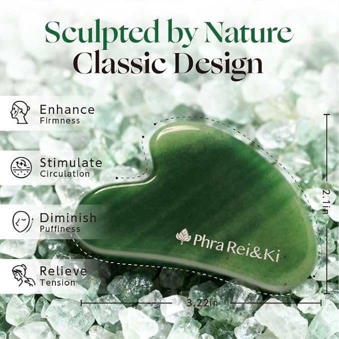 Phra Rei&Ki] Gua Sha Facial Tools, Customed Natural Jade Stone, Gua Sha Tool for Face, Manual Massage Tool for Jawline Sculpting, Puffiness Reducing and Face Lifting, Massager for Skin-Care