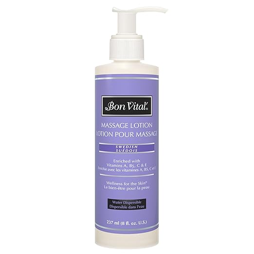 Bon Vital', Swedish Massage Lotion, 8 oz, Lightweight Professional Massage Lotion for Massage Therapy and Sports Massage, Enriched with Vitamins and Plant-Based Extracts, Unscented Formula