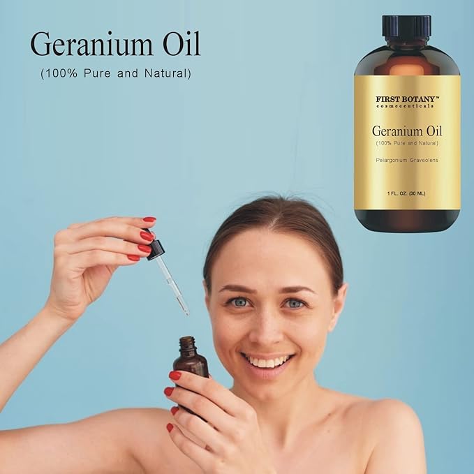 First Botany, 100% Pure Geranium Essential Oil - Premium Geranium Oil for Aromatherapy, Massage, Topical & Household Uses - 1 fl oz (Geranium)