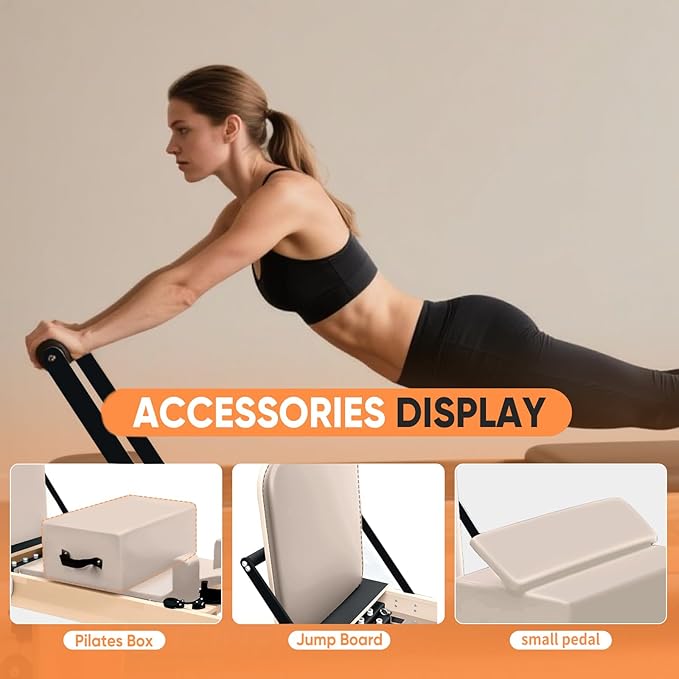 Professional Pilates Reformer Machine with Jumpboard, Reformer Box, and Foot Straps – Studio-Grade Pilates Equipment for Home Use, Adjustable Resistance & Smooth Glide System