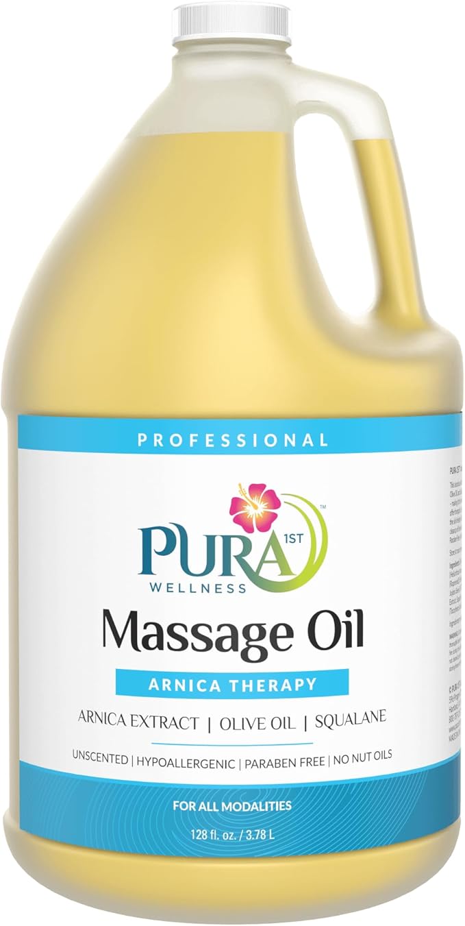 Arnica Therapy 1 Gallon Massage Oil, Arnica Extract, Professional, Massage Therapy, Deep Tissue, Unscented, Hypoallergenic, Natural Ingredients, Skin Hydrating, Moisturizing, Muscle Relief
