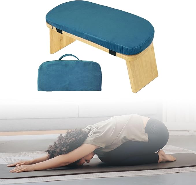 Meditation Bench, Bench for Home, Stable, Stool, Bamboo, Stable for Kneeling Or Sitting, Meditation Stool, Knee Stool, Blue