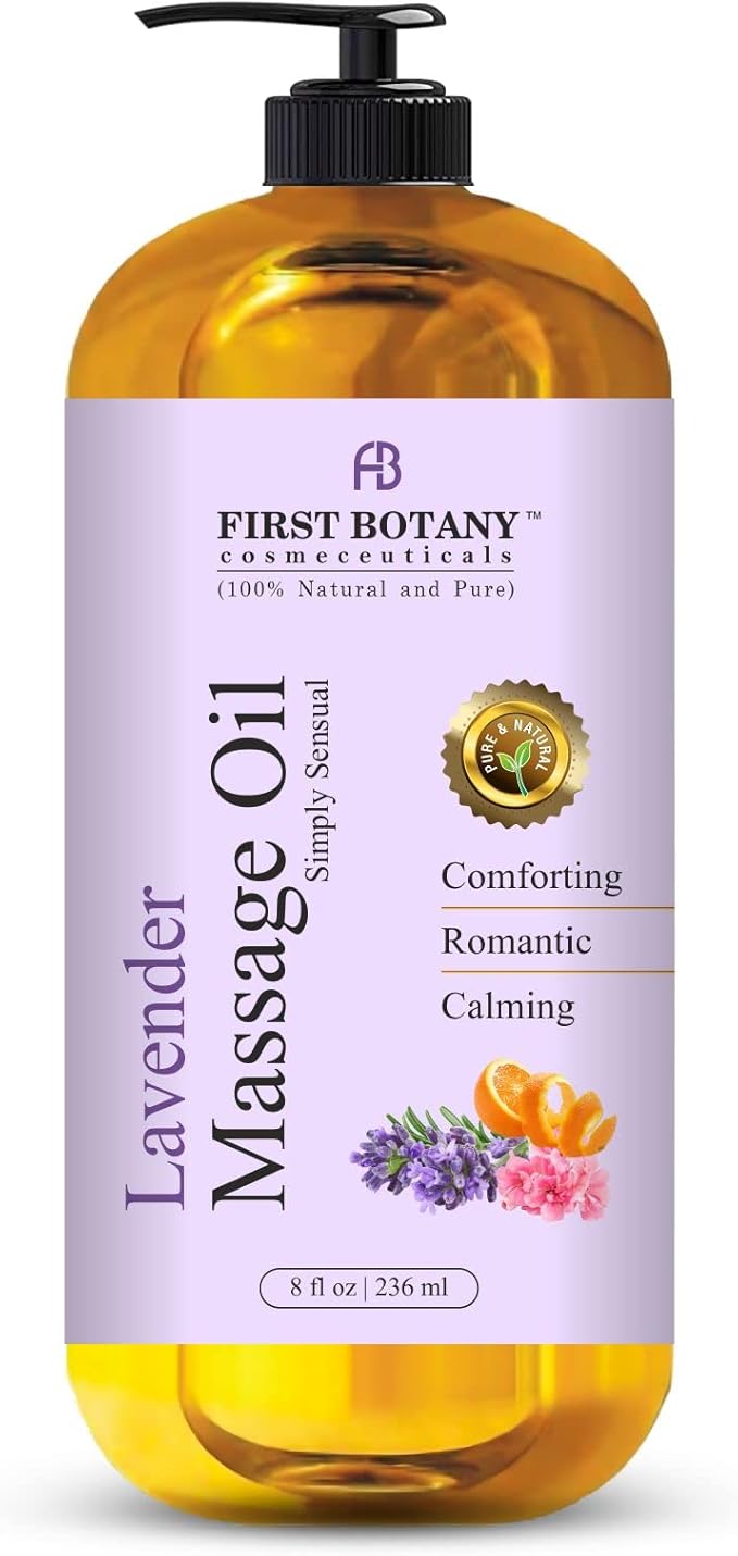 First Botany, Lavender Massage Oil for Couples, 100% Natural Full Body Massage Lotion & Massager, Ideal for use in Aromatic, Relaxing, Sensational Massage & for Aromatherapy for Men & Women, 8 fl oz