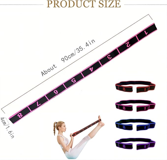 Fitness Resistance Band for Stretching and Yoga, Number Stretch Resistance Band with Clear Markings, 8-Section Elastic Training Bands