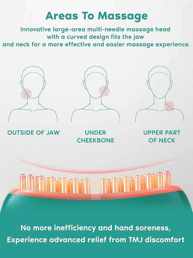 TMJ Relief Products Jaw, TMJ Relief Massager, Vibration and Heating, Ergonomic Multi-Needle Design TMJ Massage Tool, Effective Jaw & Neck Pain, Grinding and Clenching Teeth Relief (Green)
