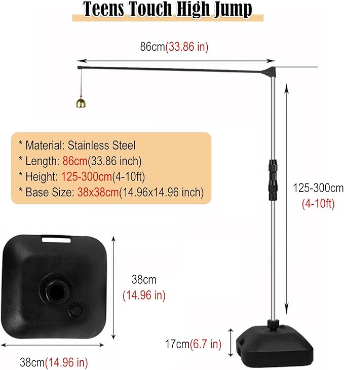 Kids Vertical Jump Trainer Equipment Holder, 5-12ft Adjustable High Jump Tester Measurement Tool Floor Stand, School Club Jumping Pole/Vertical Aid with Water Filled Base