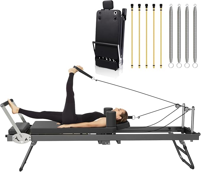 Pilates Reformer, Foldable Reformer Pilates Machine, Full-Body Home Gym & Pilates Equipment for All Levels, Up to 400 lbs Weight Capacity Reformers