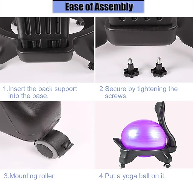 CMYUN Yoga Ball Chair Ergonomic Chair with Replaceable Balls, Stability Yoga Ball Chair for Office Home Classroom, Exercise Ball Seat with Wheels & Back Support (Color : Purple)