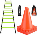 GHB Agility Ladder 1 Pack and 7 Inch 12 Pack Soccer Cones 2 Carrying Bag