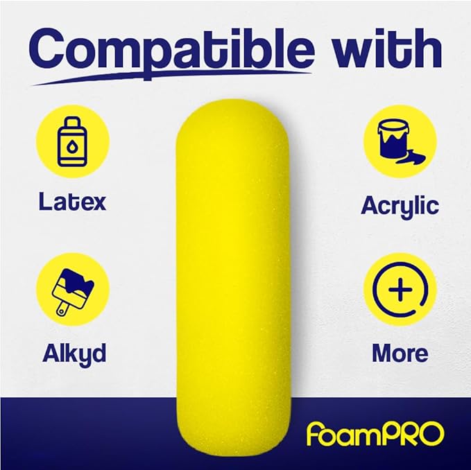 FoamPRO 65 Mini Trimmer Refill - 4-Inch Paint Rollers for Precision Painting- with 3/8 in Nap - Pack of 2, Yellow