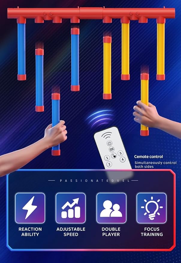 8 Sticks Reflex Challenge Practice, Falling Sticks Reaction Time Trainer Reflex Sticks Rebounce Game with Adjustable Speed Modes and Remote Contro