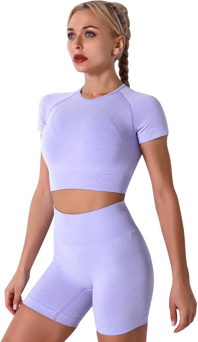 IMEKIS Women's Yoga Outfit Seamless Workout Set High Waist Exercise Shorts Pants with Sport Crop Top Bra 2PCS Gym Tracksuits