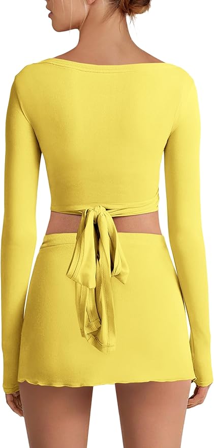 Nirovien Womens 2 Piece Workout Sets Sexy Pilates Outfits Athletic Gym Yoga Sets Ballet Wrap Top and Skirt