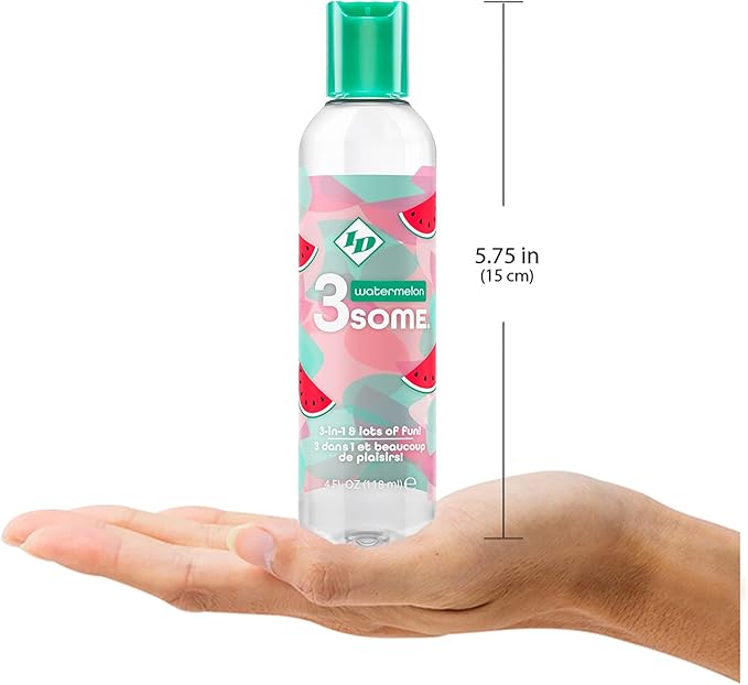 ID Lubricants 3some Flavored Sensual Massage – Watermelon Oral Delight & Warming Fun for Couples Pleasure - 4 fl oz 3in1 Sensual Massage Lube