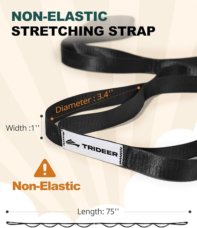 Trideer Stretching Strap for Physical Therapy & Home Rehab, Non-Elastic Yoga Stretch Strap with Loops for Mobility, Yoga & Pilates Stretching