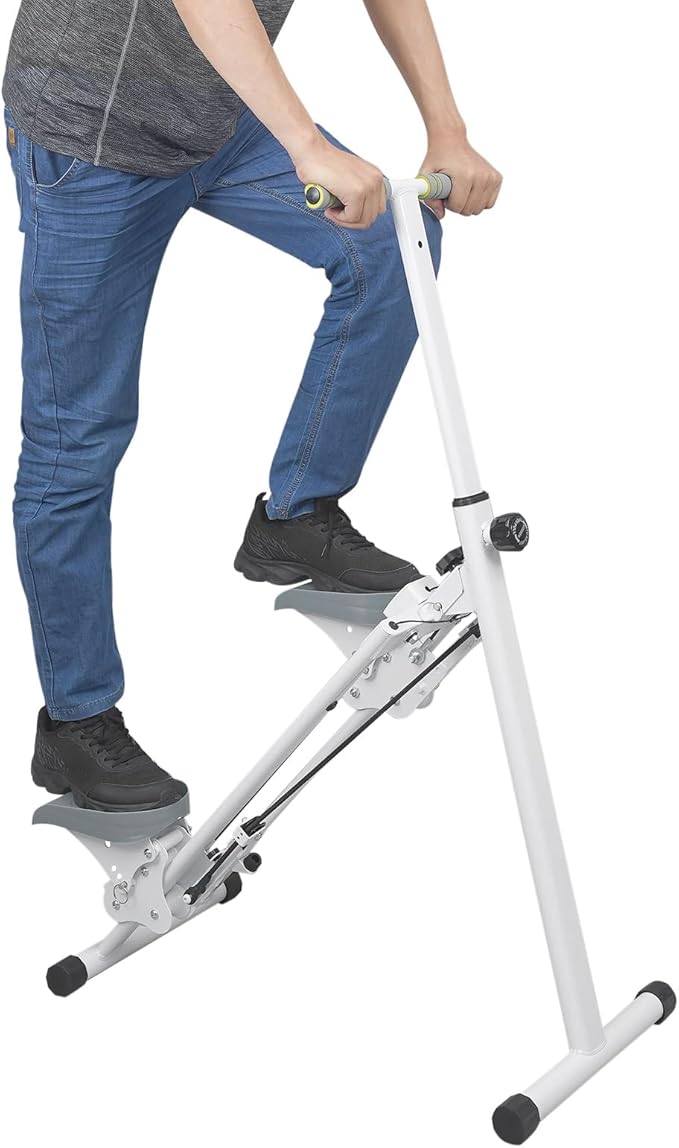 Stair Stepper for Home Gym Exercise | Stair Stepper Machine with Adjustable Handlebar Height | Folding Cardio Stair Master | with Oversized Pedal | 300LBS Loading Capacity | White& Gray