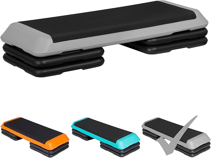 JupiterForce 43" Workout Aerobic Exercise Step Platform, Adjustable Aerobic Steppers for Exercise with 4 Removable Risers for Home Gym Strength Training