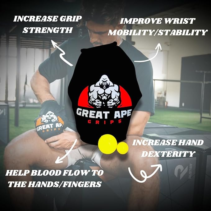 Grip Strength Trainer, Hand Strengthener, Forearm Strengthener, Hand Workout Tool, Forearm Trainer, Wrist Training, Finger Exercise, Hand Strength Training, Forearm Exercise, Grip Strengthener, Increase Hand Strength, Great Ape Grips Black