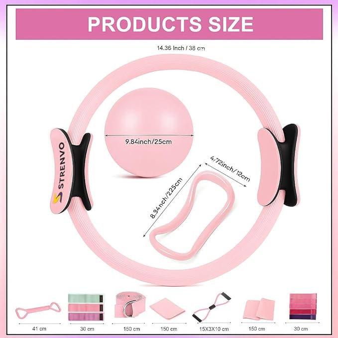 Yoga Pilates Ring Set for Home Workouts – 18 Pcs Fitness Kit for Women – Resistance & Toning Accessories with Circle Ring, Ideal for Full Body Toning & Flexibility