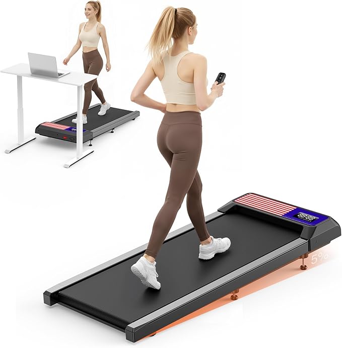 Walking Treadmill Pad with 5% Adjustable Incline and APP Sync, Small Compact Under Desk Treadmills for Home and Office with Remote Control and LED Display, 2.5HP