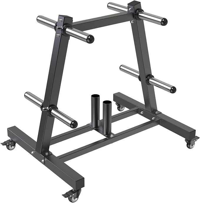 Kipika Weight Plate Tree Rack, Weight Holder for 2 inch Olympic Weight Plate & 2 Barbell Holders, Heavy Duty Bumper Plate Storage Organizer for Home Gym with Optional Wheels