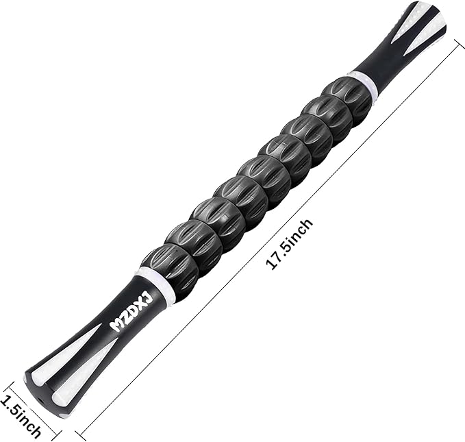 Muscle Roller Massage Roller Stick- Deep Tissue Fascia Blaster for Myofascial Pain Relief, Lymphatic Drainage & Body Sculpting, Handheld Physical Therapy & Recovery Tool (White black-18 inch)