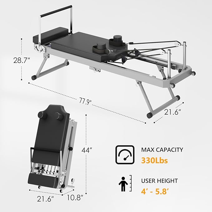 Pilates Reformer Machine, Foldable Pilates Equipment for Home Studio and Gym Workout, with Dual Resistance- Springs and Cords, Up to 400 lbs Weight Capacity,Cardio Fitness Rebounder